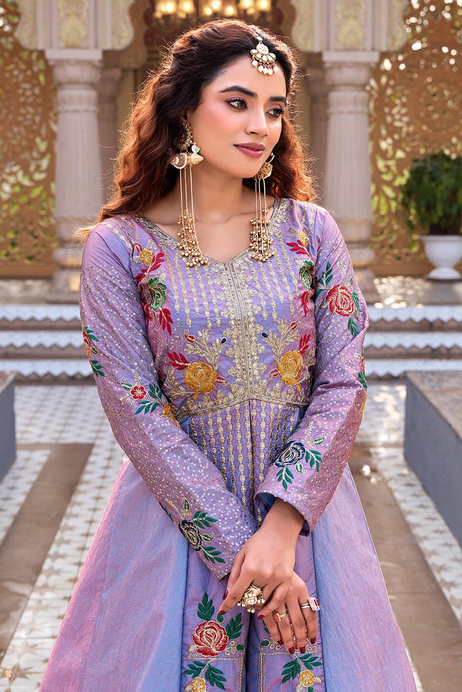 Velmorafeb Royal Lavender Floral Embroidered Anarkali Gown