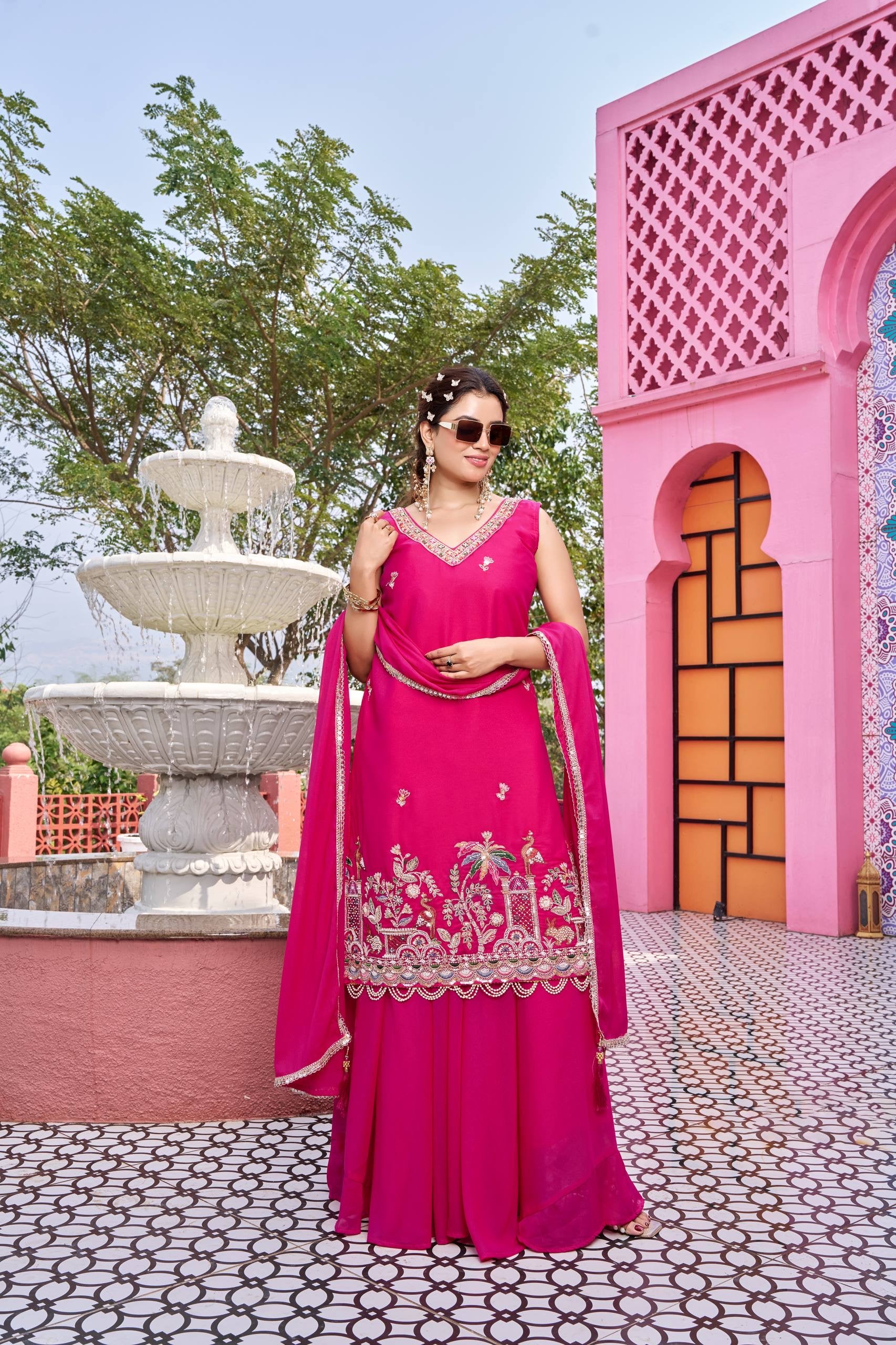 VELMORAFEB Designer Moti Work Kurti with Plazzo & Dupatta Set