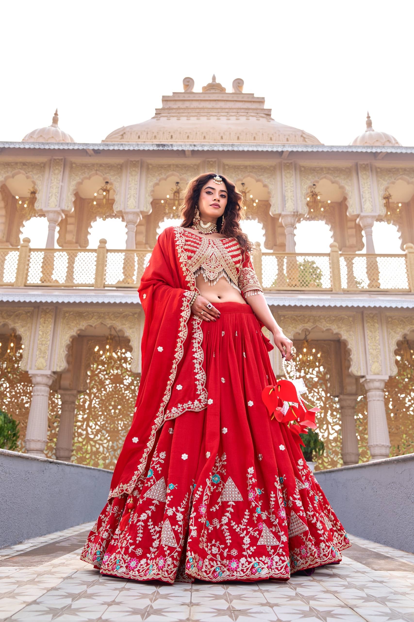 VELMORAFEB Crimson Heritage: Grand Red Bridal Lehenga Set