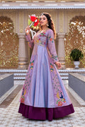 Velmorafeb Royal Lavender Floral Embroidered Anarkali Gown