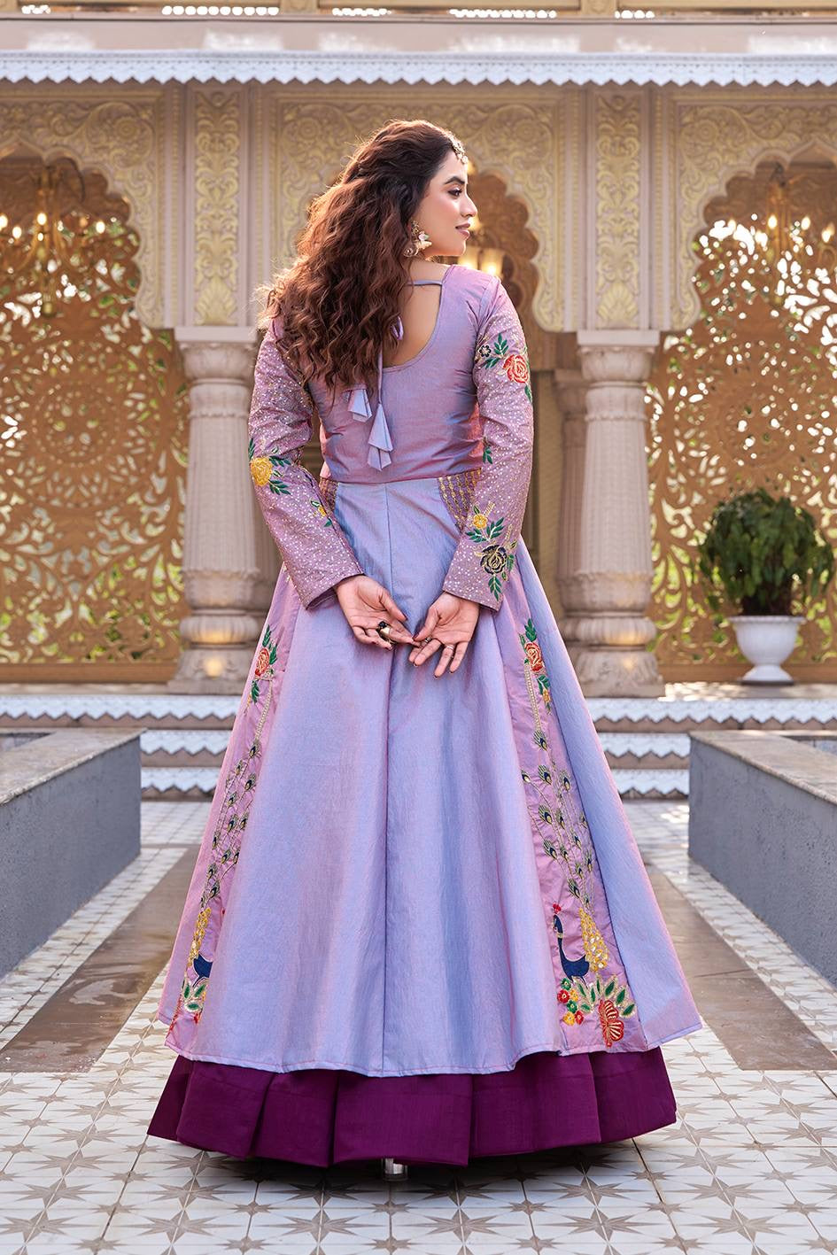 Velmorafeb Royal Lavender Floral Embroidered Anarkali Gown