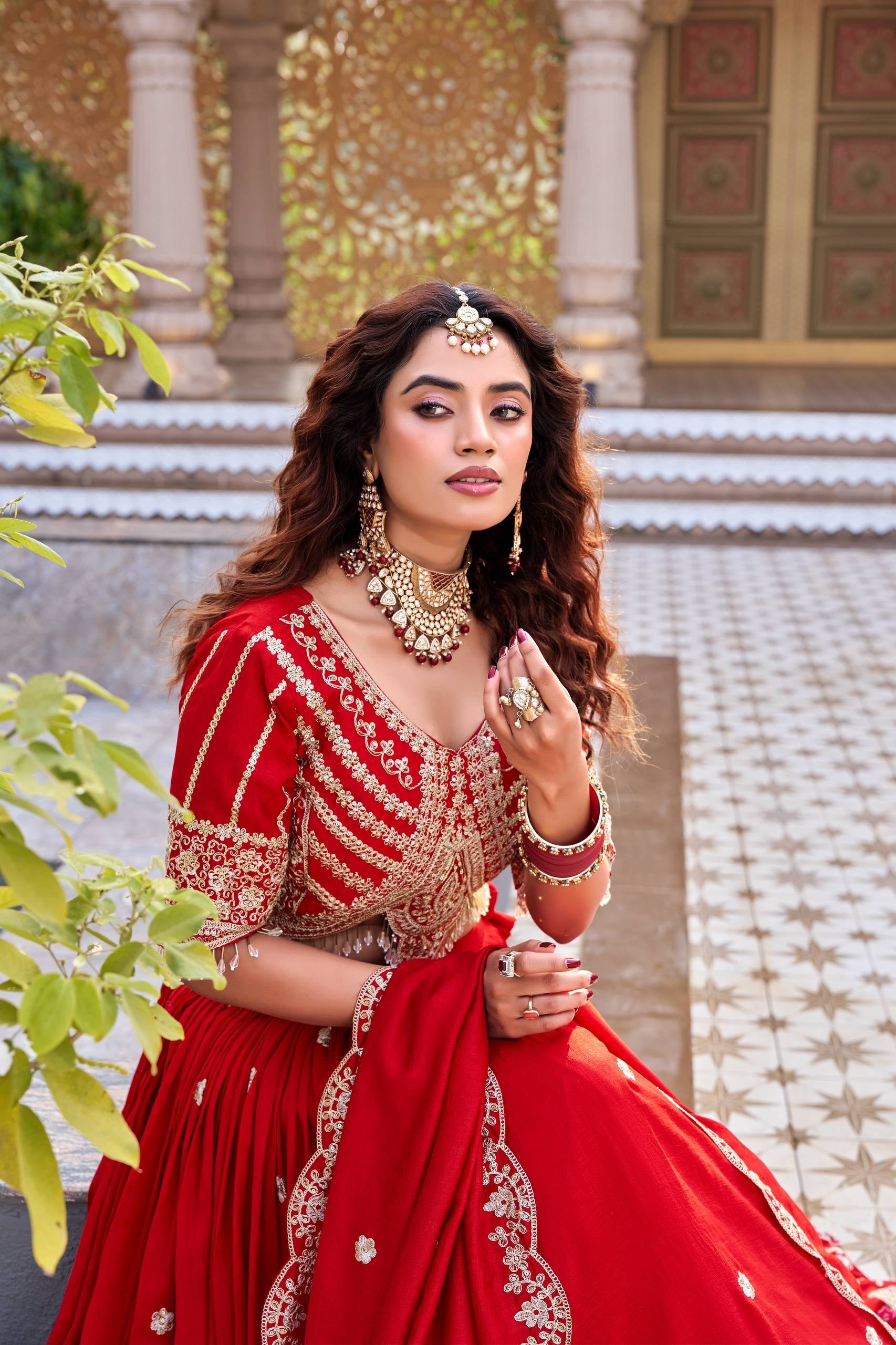 VELMORAFEB Crimson Heritage: Grand Red Bridal Lehenga Set