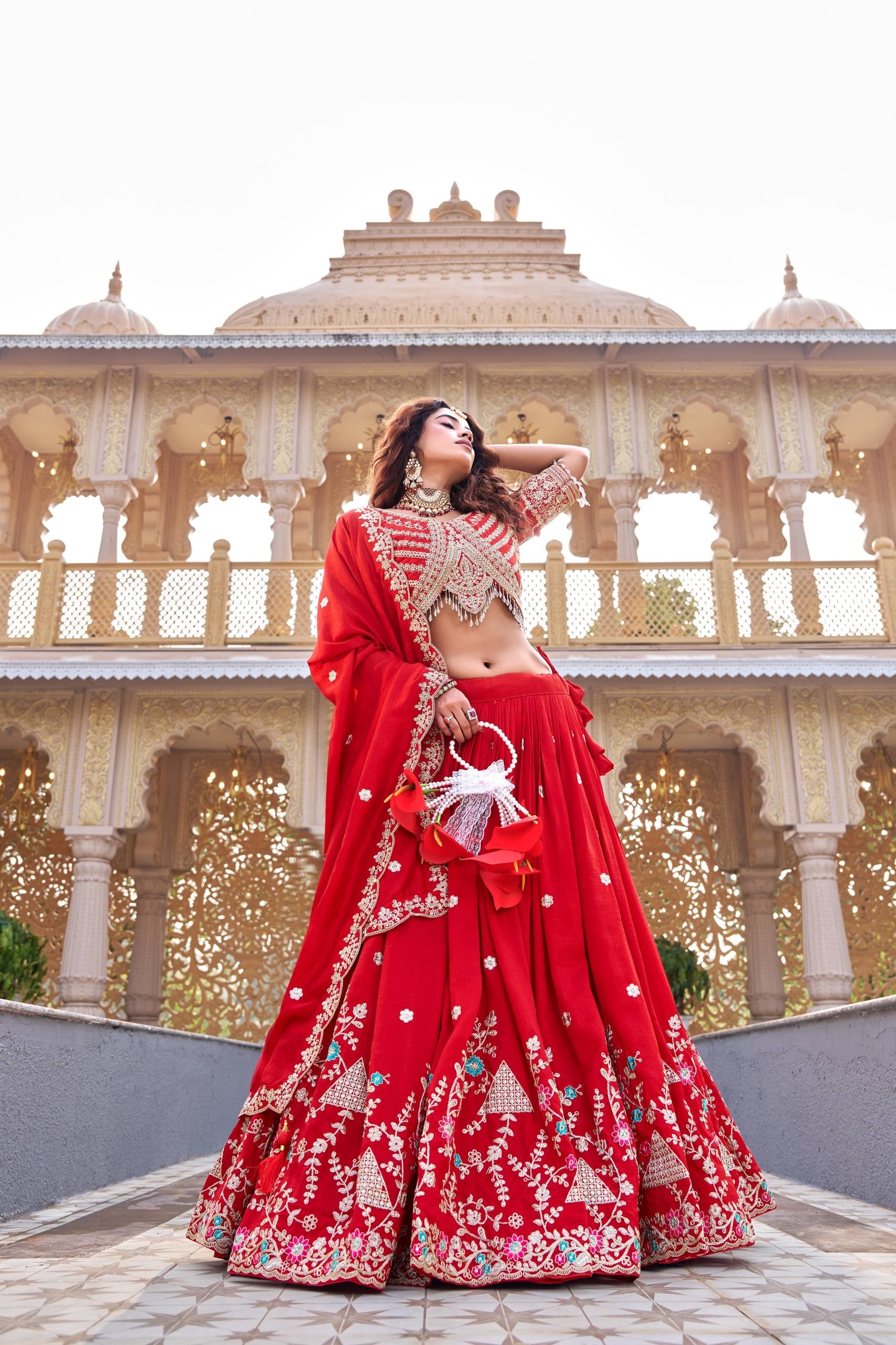 VELMORAFEB Crimson Heritage: Grand Red Bridal Lehenga Set