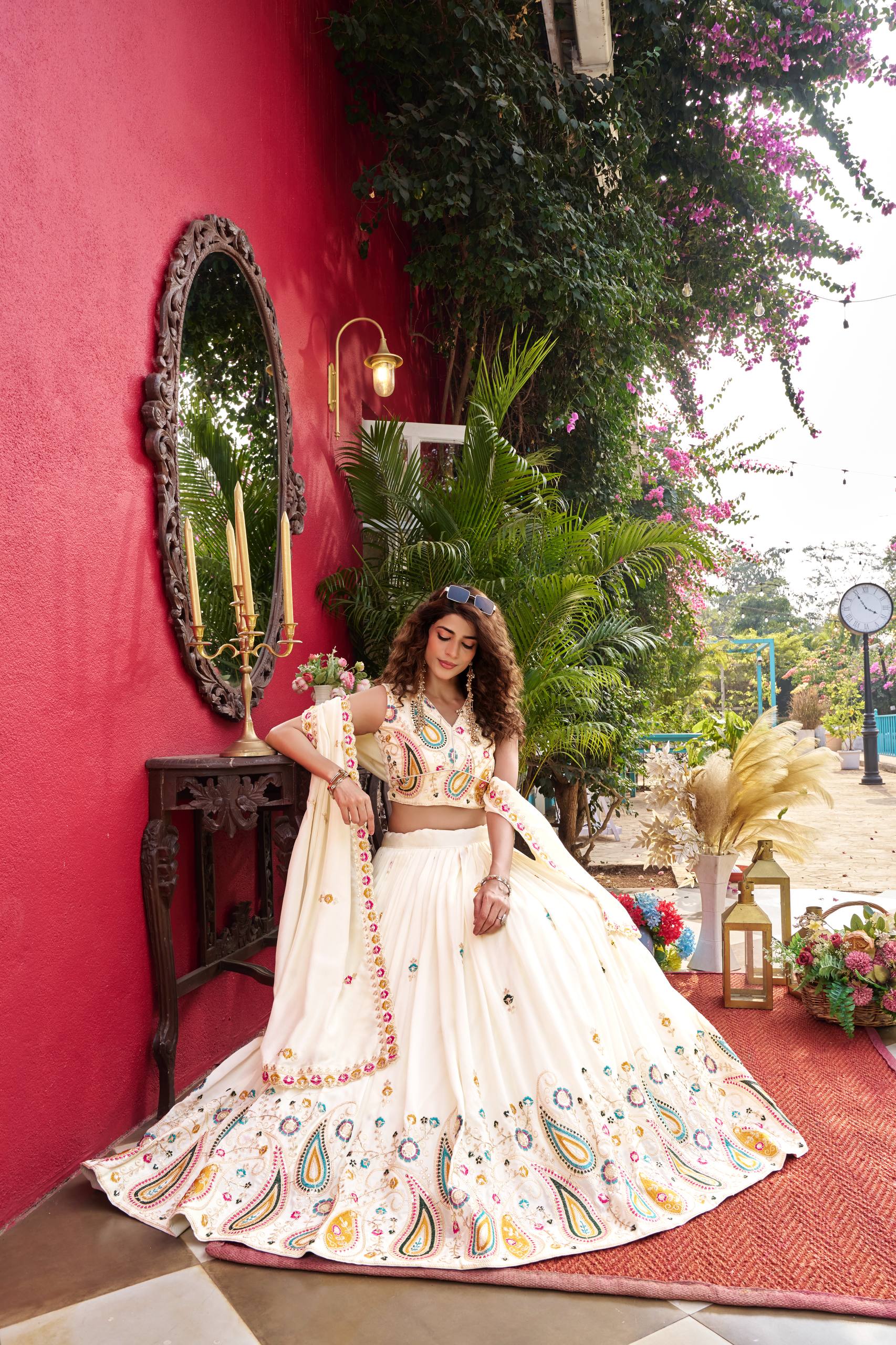 VELMORA White Wedding Lehenga Choli – Pure Crunchy Silk with 9-Meter Flair